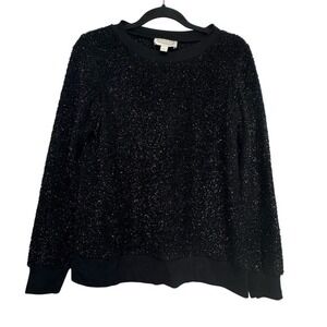 STS Sail to Sable Black Metallic Fuzzy Sweater Small Holiday Party Shimmer Knit‎